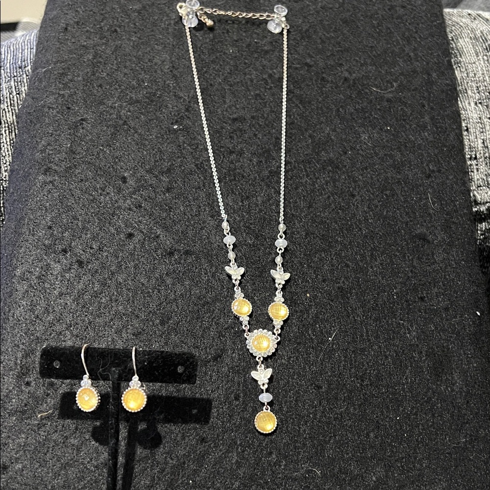 Silver and Yellow Necklace and Earring Set